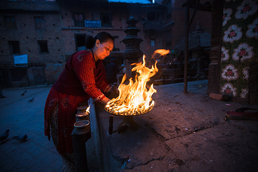 Early morning puja at Durbar Square